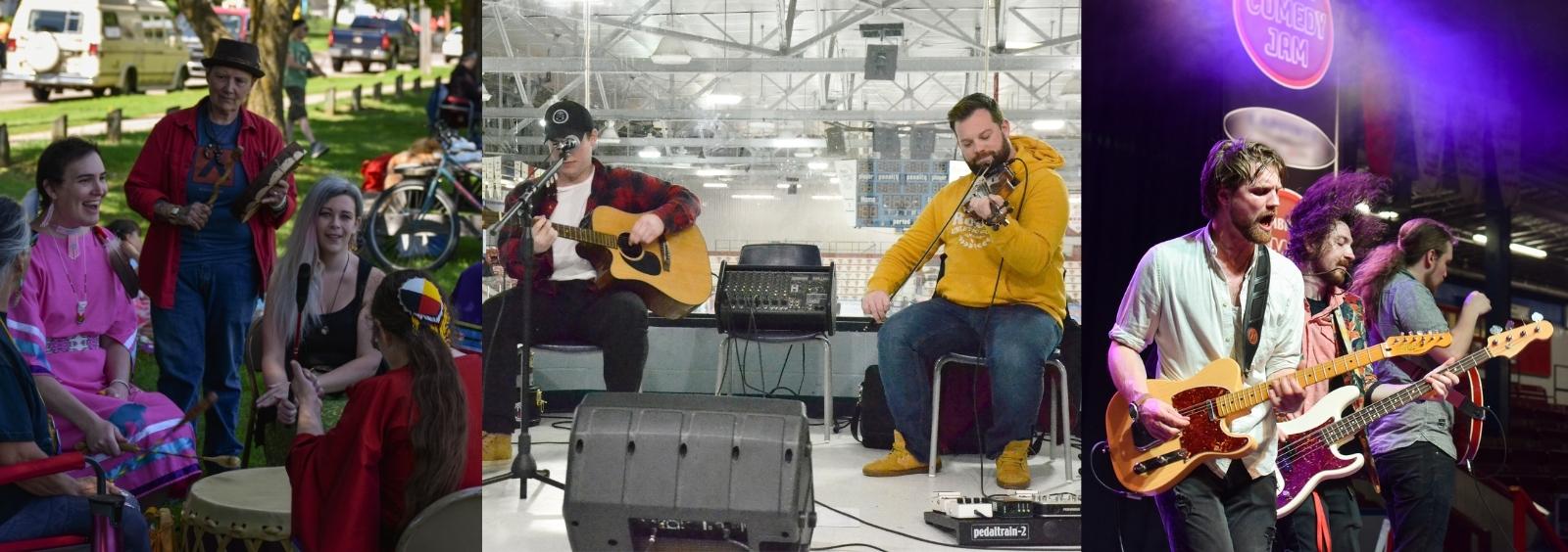 An Indigenous drum circle, fiddling at the PMC, rock and roll at the PMC.