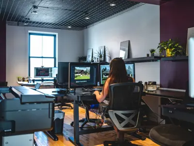 A person working at a computer.