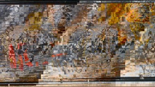 A photo of the Great Fire of 1918 Mural.