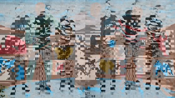 Photo of the Hockey Players mural.